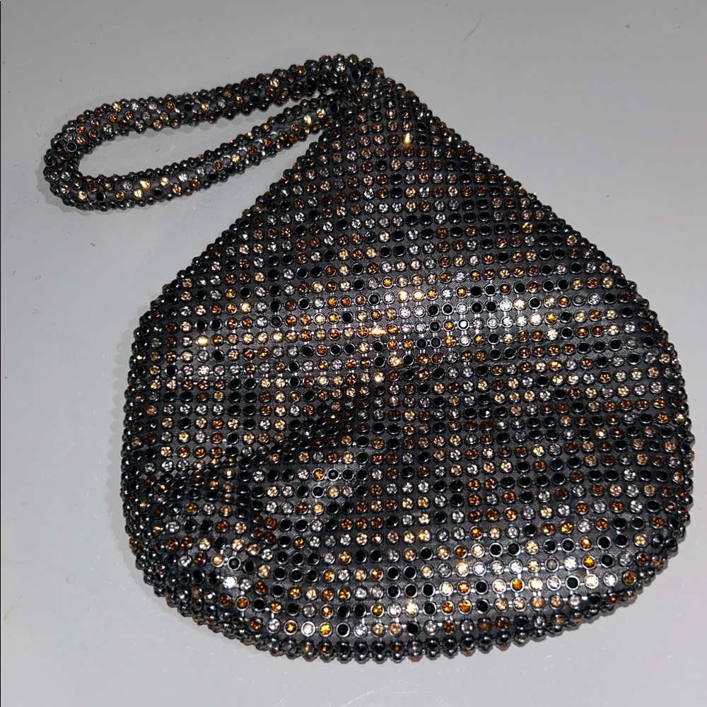Sparkly Crystal Wristlet – Black Mesh Evening Bag, Prom / Cocktail / Holiday